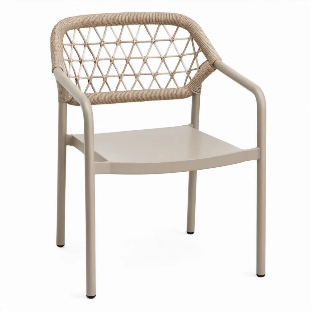 Terrasstoel met armleuningen van aluminium en polypropyleen touw, 57 x 60 x 80 cm, taupe