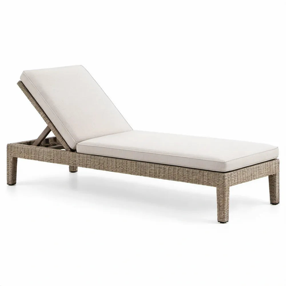 Verstelbaar buitenligbed van PE-vlechtwerk met aluminium frame Taupe/Crème 200 x 70 x 35 cm