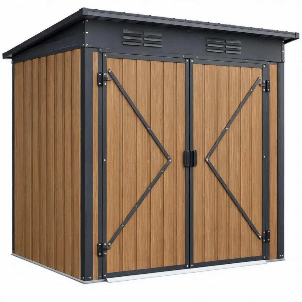 Metalen tuinhuis 213 x 130 x 185 cm – Antraciet en bruine houtlook