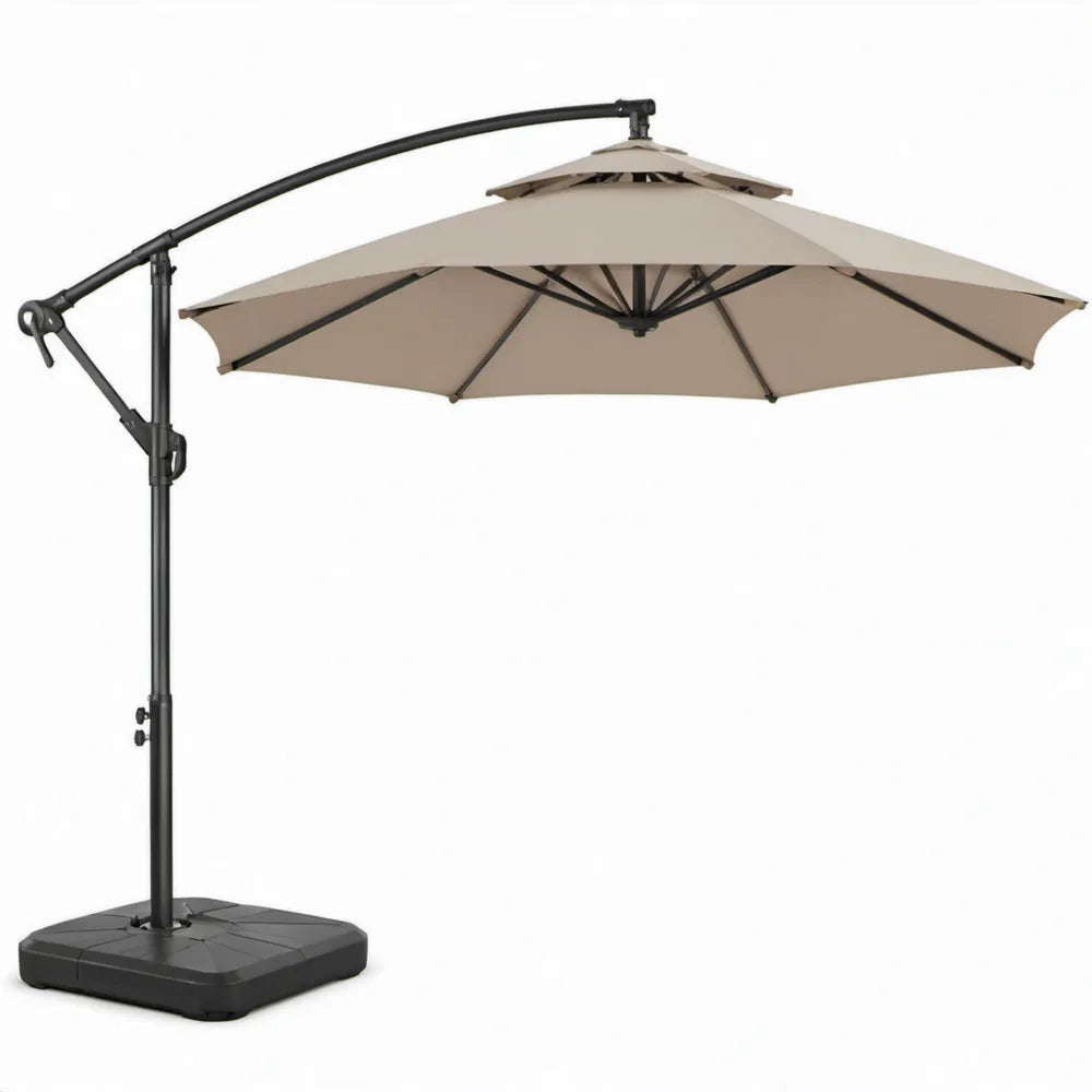 Zweefparasol met zijarm Ø 300 x 245 cm beige/zwart met vulbare voet