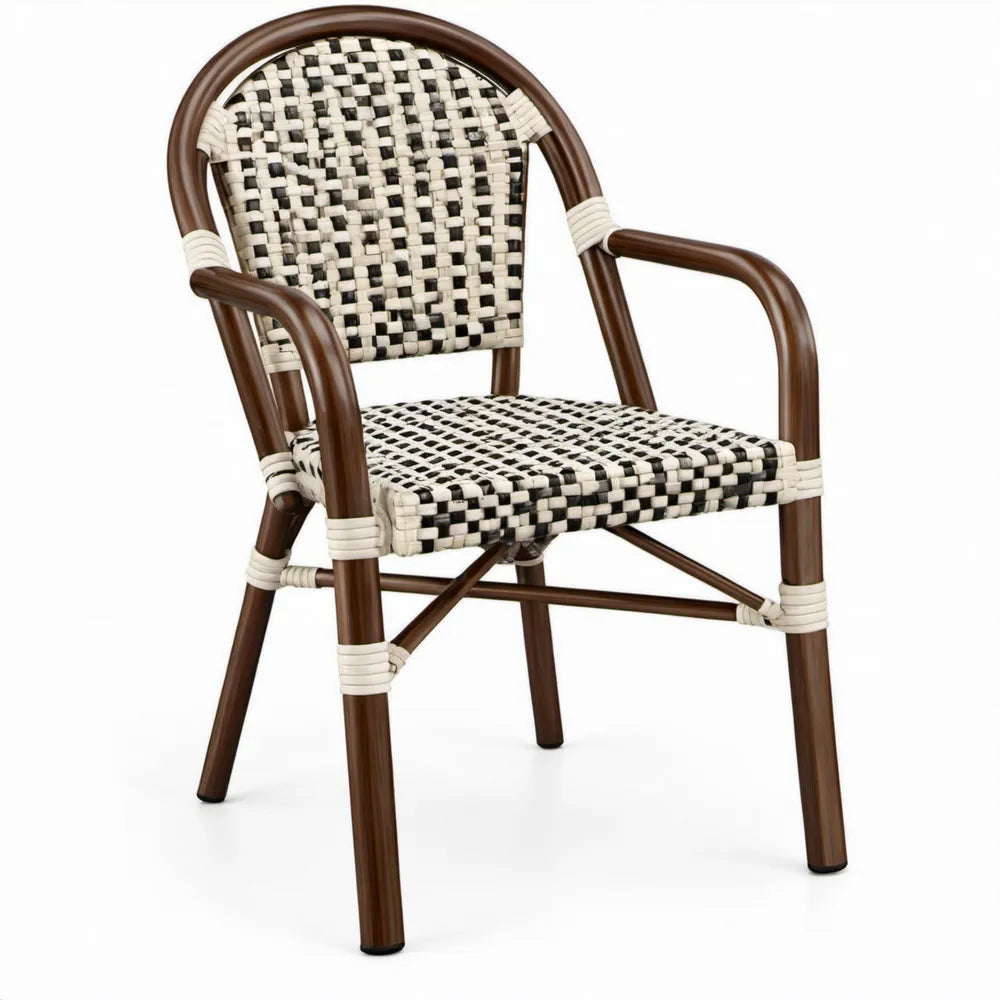 Terrasstoel met armleuningen 56 x 60 x 88 cm Bruin/Crème/Zwart aluminium en PE-rattan