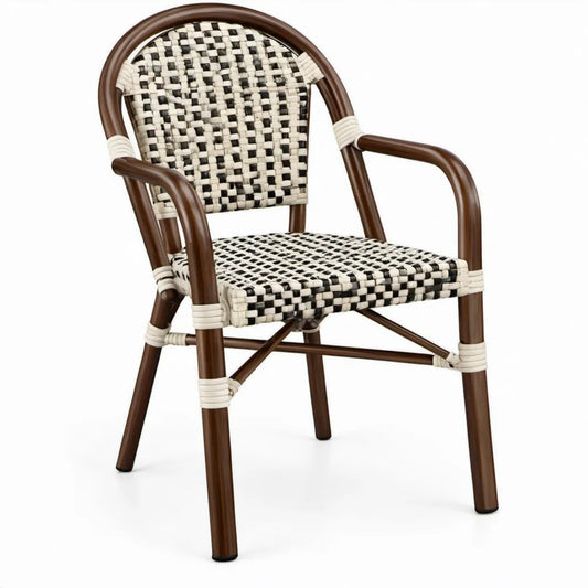 Terrasstoel met armleuningen 56 x 60 x 88 cm Bruin/Crème/Zwart aluminium en PE-rattan