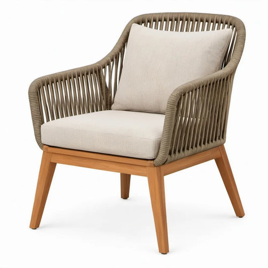 Tuinstoel met armleuningen, kussens en acaciahout 68 x 75 x 78 cm - Taupe/Beige/Naturel