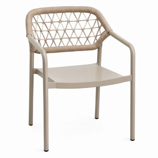 Terrasstoel met armleuningen van aluminium en polypropyleen touw, 57 x 60 x 80 cm, taupe