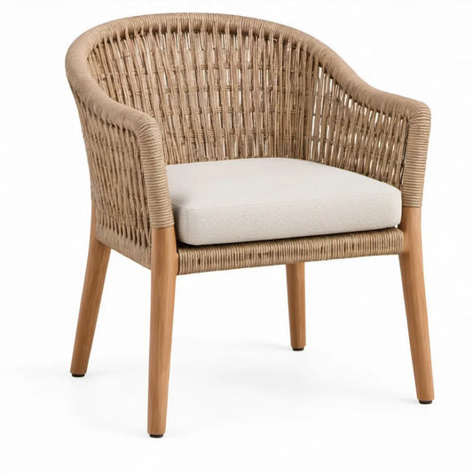 Stoel met armleuningen van PE-rattan en massief acaciahout, naturel/beige, 66 x 72 x 80 cm