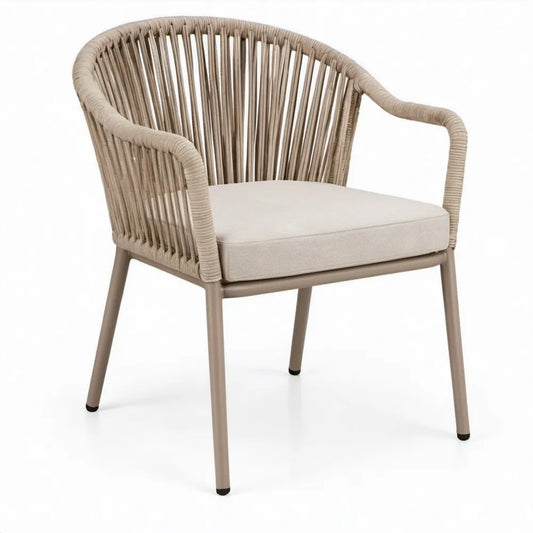 Terrasstoel met armleuningen 62 x 63 x 78 cm Taupe/Beige aluminium en PE-vlechtwerk