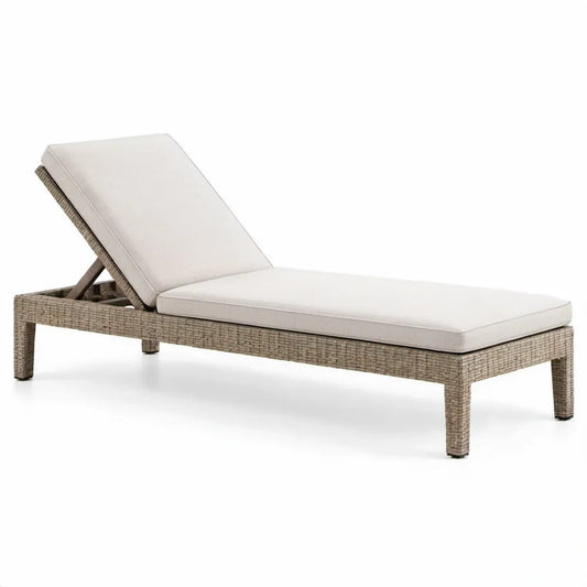 Verstelbaar buitenligbed van PE-vlechtwerk met aluminium frame Taupe/Crème 200 x 70 x 35 cm
