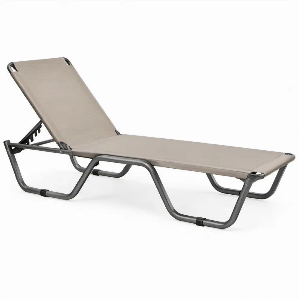 Verstelbaar ligbed 190 x 60 x 30 cm taupe met donkergrijs stalen frame en textilene ligvlak