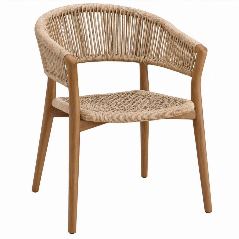 Stoel met armleuningen van acaciahout en beige PE-touw, 56 x 58 x 78 cm