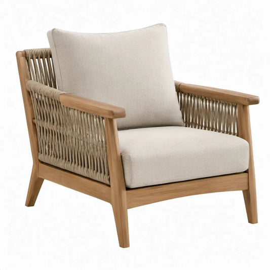 Tuinloungestoel 76 x 78 x 80 cm van massief acaciahout met beige kussens