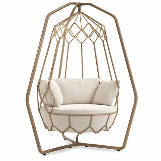 Vrijstaande hangstoel met standaard 120 x 100 x 200 cm Taupe/Crème