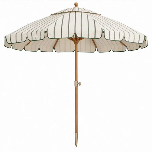 Strandparasol Ø 200 cm met houten stok, crèmewit/groen