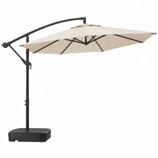 Zweefparasol 300 x 300 cm Beige/Zwart met stalen frame en vulbare voet