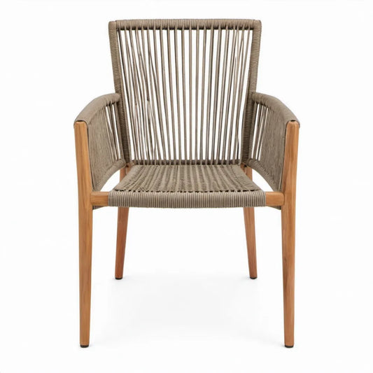 Teakhouten tuinarmstoel met taupekleurig koord, 60 x 65 x 86 cm