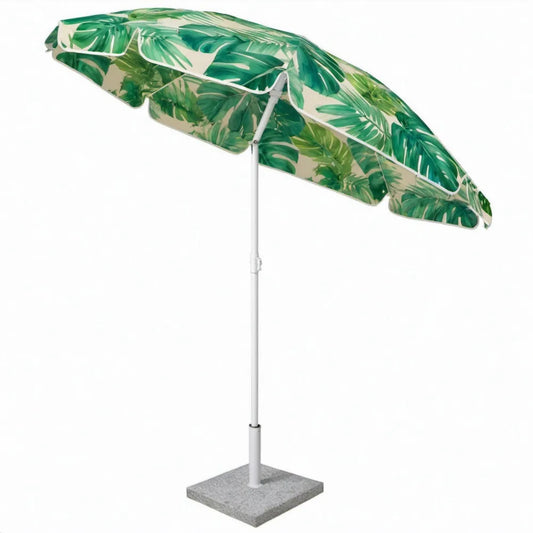Ronde tuinparasol Ø 250 cm met kantelmechanisme en voet - Groen/Crème/Wit/Grijs