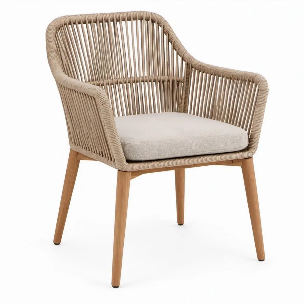Terrasstoel met armleuningen en zitkussen, 61 x 64 x 81 cm, beige en naturel acaciahout