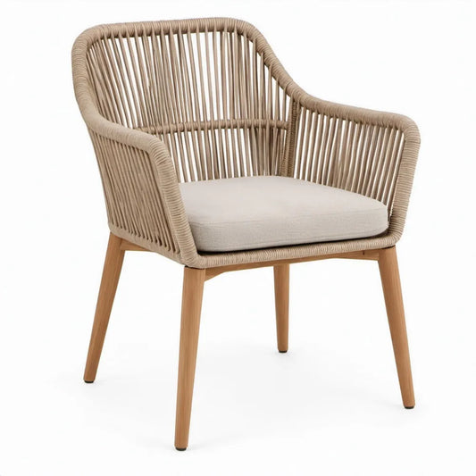 Terrasstoel met armleuningen en zitkussen, 61 x 64 x 81 cm, beige en naturel acaciahout