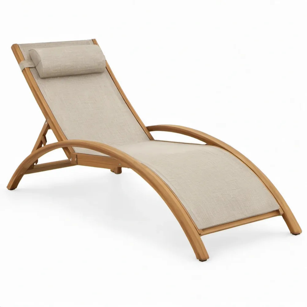 Verstelbaar houten ligbed met hoofdsteun, beige en naturel, 165 x 65 x 86 cm