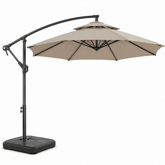Zweefparasol met zijarm Ø 300 x 245 cm beige/zwart met vulbare voet